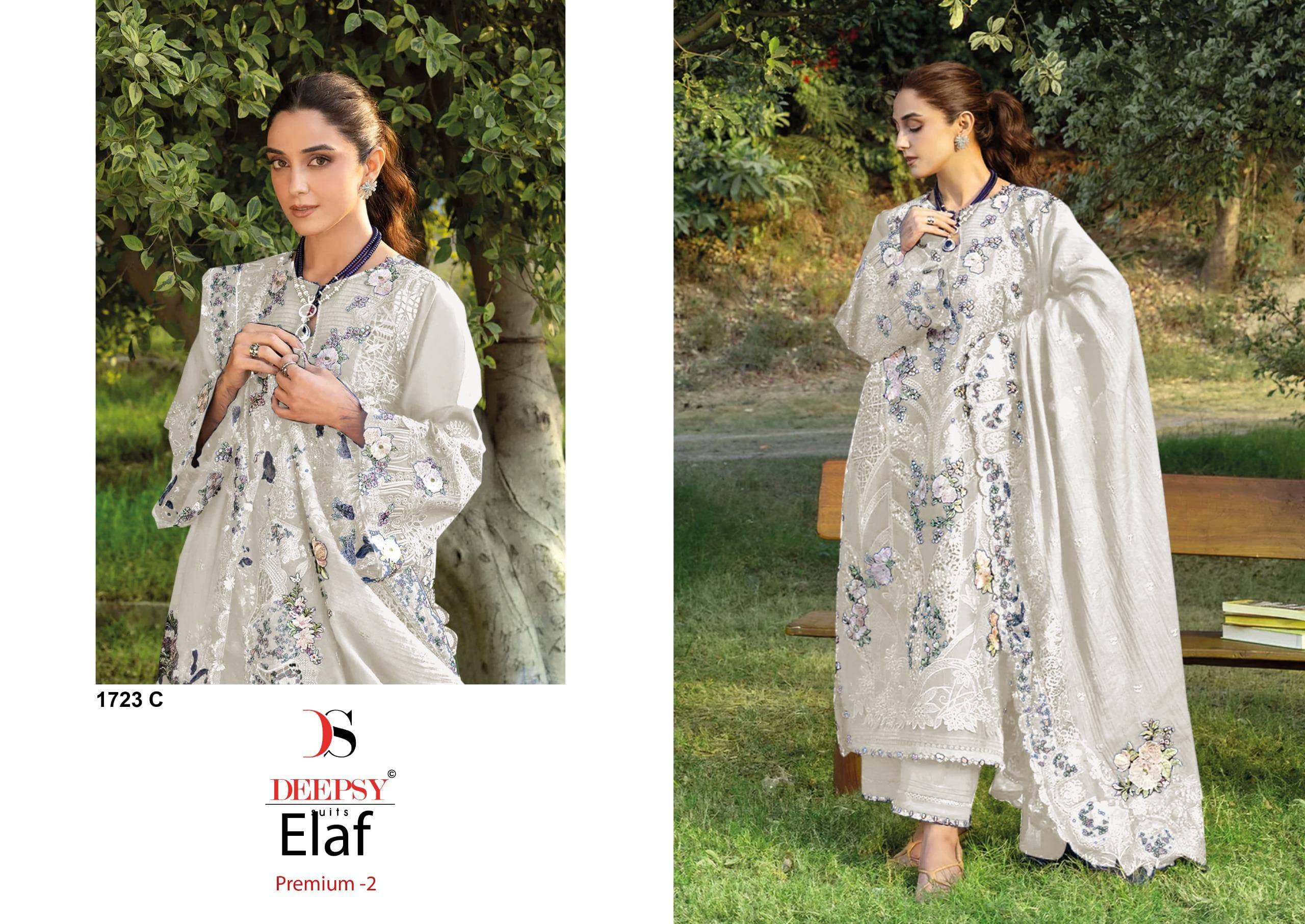 ELAF Premium-3 Luxury Lawn COLORS by DEEPSY SUITS 1723 A TO 1723 D Series Pakistani Stylish Beautiful Colourful Printed & Embroidered Party Wear & Occasional Wear Pure Cotton Dresses At Wholesale Price